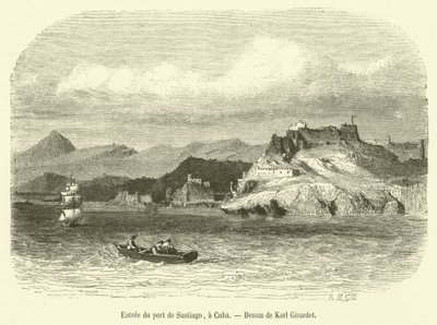 Entree du port de Santiago, till Kuba (gravyr) av French School