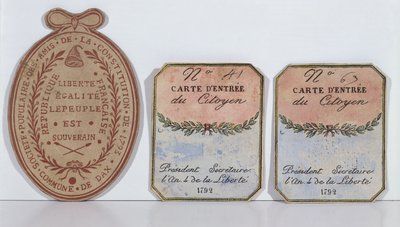 Inträdeskort för Konstitutionens vänners sällskap i Dax, 1792 och 1793 (tryckt papper) av French School