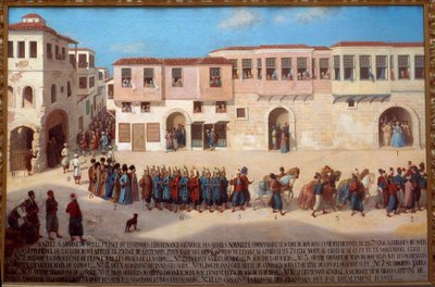 Inträde till Smyrne av amiral Joseph de Bauffremont (1714-1781), Prince of Listenois 28/09/1766 Målning av den franska skolan. 1800-talets Paris, musee de la Marine - Amiral Joseph de Bauffremonts (1714-1781), prins av Listenois inträde i Smyrna av French School