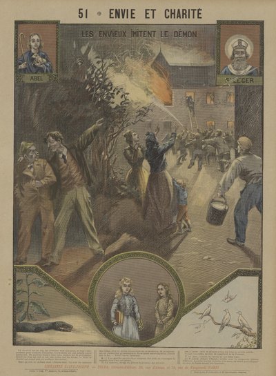 Avund och välgörenhet (färg litho) av French School