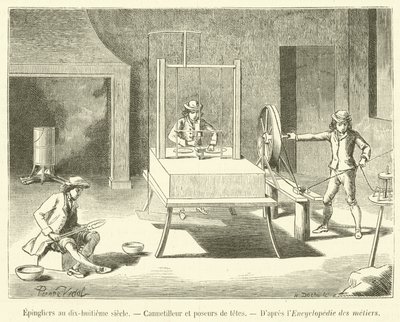 Pinmakers under artonde århundradet, Cannetilleur och poseurs de têtes (gravyr) av French School