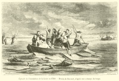 Avsnitt av översvämningen av Loire 1789 (gravyr) av French School