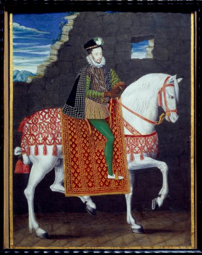 Ryttarporträtt av Henrik III, kung Frankrike (1551-1589) Anonym målning i gouache. 1500-talets sön. 0,27x0,2 m. Chantilly, Conde Museum av French School