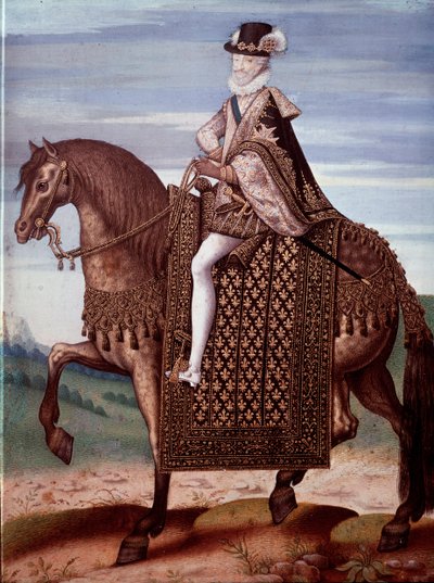 Ryttarporträtt av Henrik IV (1553-1610) Kung av Frankrike (Porträtt av Henrik IV, kung av Frankrike) Anonym målning av French School