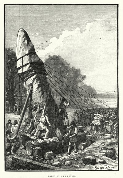 Uppförande av en menhir (gravyr) av French School