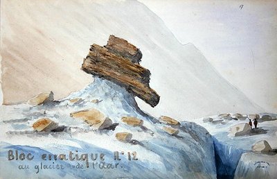 Oregelbundet block nr 12 vid Aar-glaciären i de schweiziska alperna (akvarell på papper) av French School