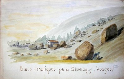 Oregelbundna block nära Giromagny i Vosges-regionen (akvarell på papper) av French School