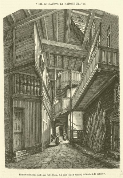 1500-talstrappa, rue Notre-Dame, 7, i Vitre, Ille-et-Vilaine (gravyr) av French School