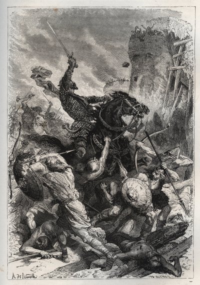 Eudes (Odon) (860-898), frankernas kung, leder slaget mot normanderna och försvarar segrande Paris (860-887) - Eudes (852-898) i strid mot normanderna - "Frankrikes historia berättade för mina barnbarn”” - av Francois Guizot - 1872-1876 av French School
