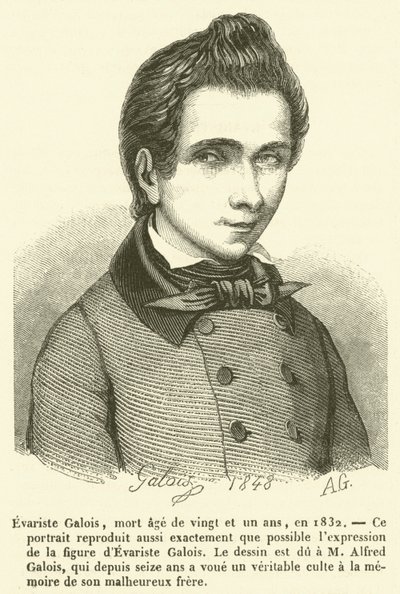 Evariste Galois, död tjugoett år gammal, 1832 (gravyr) av French School