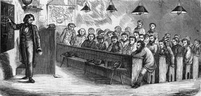 Kvällsklass på en allmän vuxenskola i Paris 1858. av French School
