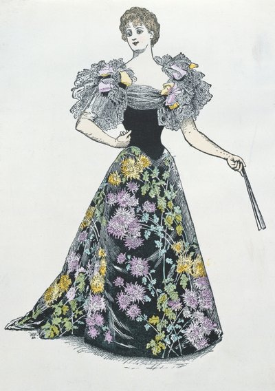 Aftonklänning med krysantemummotiv, 1894 av French School