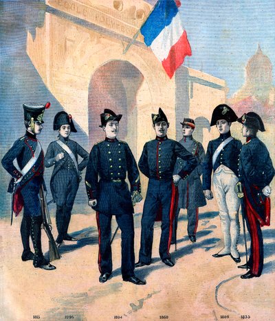Utveckling av uniformen för eleverna vid Ecole Polytechnique de Paris och deras tvåhörna mellan 1796 och 1894 av French School