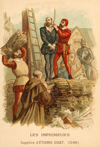 Avrättning av Etienne Dolet, fransk forskare, översättare och tryckare, Paris, 1546 av French School