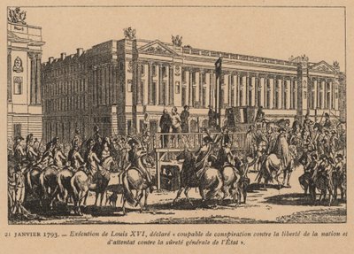 Avrättning av kung Ludvig XVI av Frankrike, Paris, franska revolutionen, 21 januari 1793 (gravyr) av French School