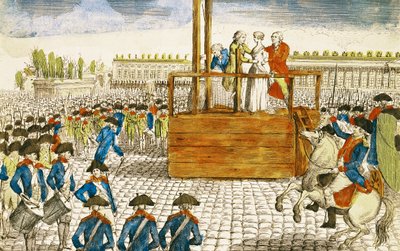 Marie-Antoinettes (1755-93) avrättning på Place de la Revolution den 16 oktober 1793. av French School