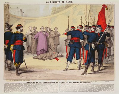 Avrättning av ärkebiskopen av Paris, Monseigneur Darboy, under Pariskommunen, 1871 (färgstick) av French School