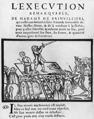 Avrättning av markisin de Brinvilliers, 1676 av French School
