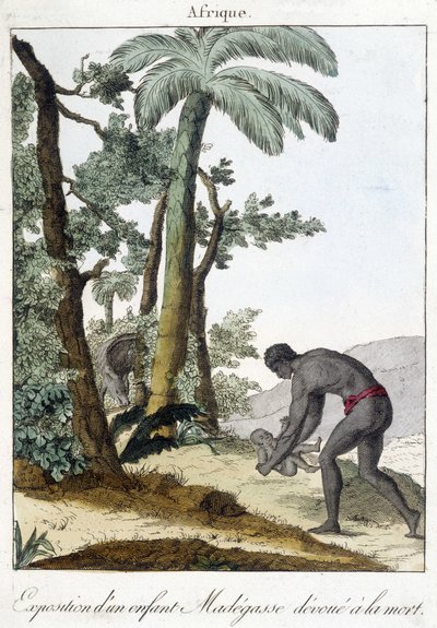 Utställning av ett Madegasse-barn som ägnas åt döden. 1811 av French School