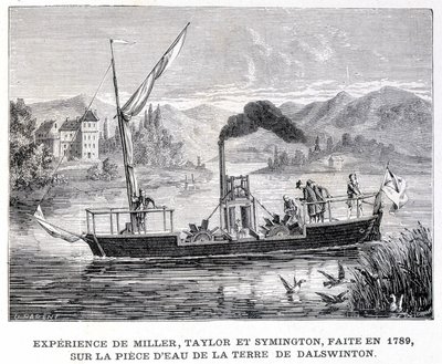 Upplevelse av Miller, Taylor och Symington, gjorda 1789, på vattenbiten av Dalswintons land - i "" Album of Science; berömda forskare; Stora upptäckter””” 1896. av French School