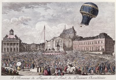Experimentera i Versailles av bröderna Montgolfier med flygningen i en Montgolfiere luftballong av en hane, en anka och ett får den 19 september 1783 av French School