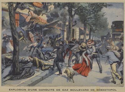 Explosion av en gasledning i Boulevard de Sebastopol, Paris av French School
