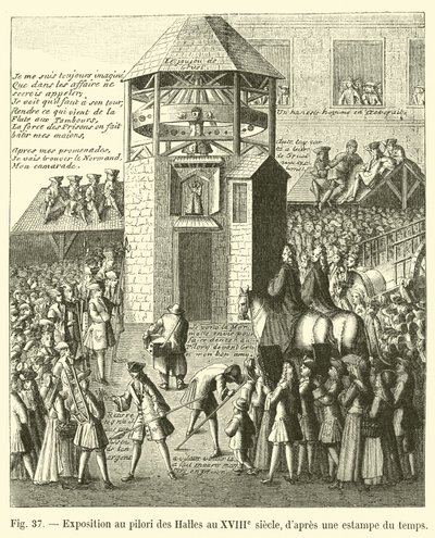 Utställning i pelaren Les Halles på 1700-talet, efter ett tryck från tiden av French School