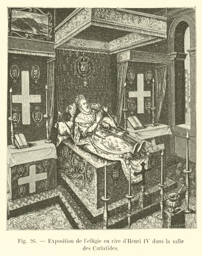 Utställning av Henri IV:s vaxbild i Salle des Cariatides av French School