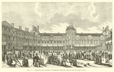 Utställning av produkter från fransk industri, på Louvrens innergård, 1801 av French School