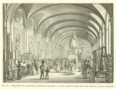 Utställning av produkter från fransk industri, 1819, i rummen på bottenvåningen, under pelargången av French School