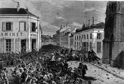 Utvisning av maristerna i Tourcoing efter dekreten från mars 1880 som fattades av Jules Ferry och som tar bort rätten att undervisa medlemmar av otillåtna religiösa församlingar: polisen skingrade ryttarna, fientliga mot utvisningen av maristerna, och av French School