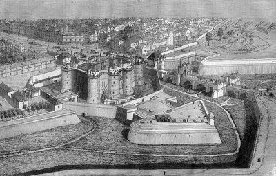 Exteriör vy av Bastiljen i Paris 1650. av French School