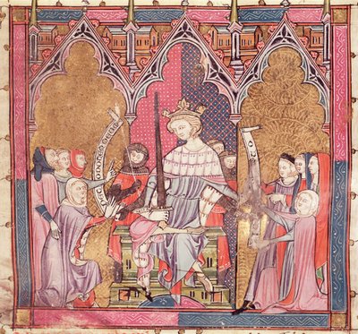 F.3r The King Administering Justice, från Justiniani i Fortiatum av French School