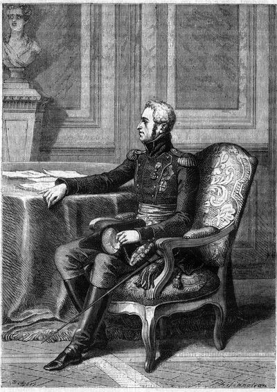 FREDERICK VI AV DANMARK - Porträtt av Fredrik VI, kung av Danmark (1768-1839) - i "" Imperiets historia efter konsulatets historia"" av Adolphe Thiers - 1879 - privat samling av French School