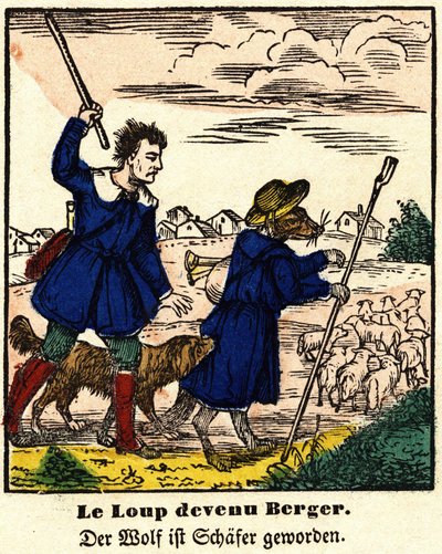 Fables de La Fontaine: vargen blev herde. Bild av Epinal, första hälften av 1800-talet. av French School