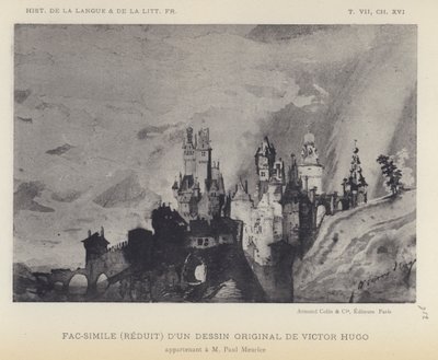 Faksimil (förminskad) av en originalteckning av Victor Hugo (litho) av French School
