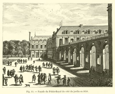 Fasad av Palais-Royal på sidan av trädgården 1650 av French School