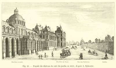 Fasad av slottet på trädgårdssidan 1650, enligt I Sylvestre av French School