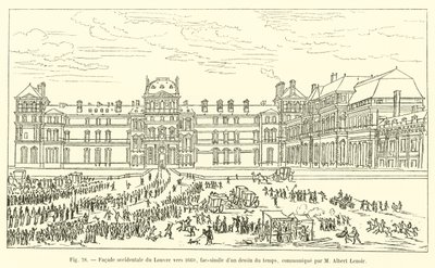 Västra fasaden av Louvren omkring 1660, faksimil av en teckning av tiden, kommunicerad av M Albert Lenoir av French School
