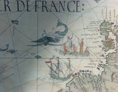 Facsmile of Whaling and Isle of Saint Brandon, detalj från en portolankarta av Pierre Desceliers, 1546, publicerad i Monuments de la Geographie av Edme Francois Jomard (1777-1862) av French School