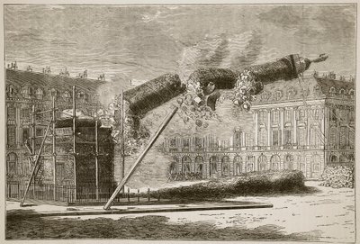 Fall of the Vendome Column, april 1871, illustration från Cassells historia om kriget mellan Frankrike och Tyskland, 1870-1871 av French School