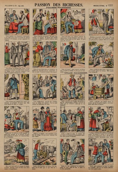 Falsk och sann rikedom (färgad gravyr) av French School