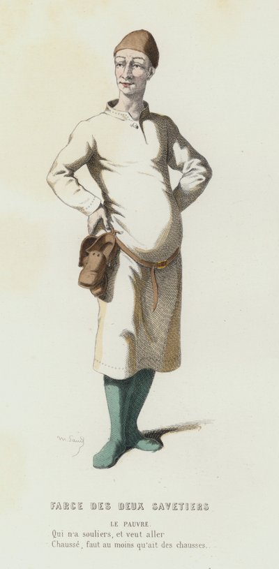 Farce Des Deux Savetiers (färgad gravyr) av French School