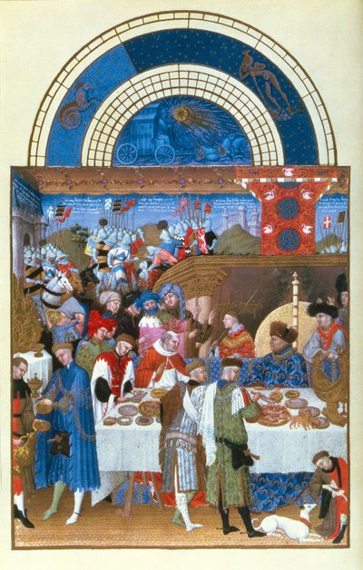Faksimil av januari: bankettscen av bröderna Limbourg, från Tres Riches Heures du Duc de Berry (för original se 8433) av French School
