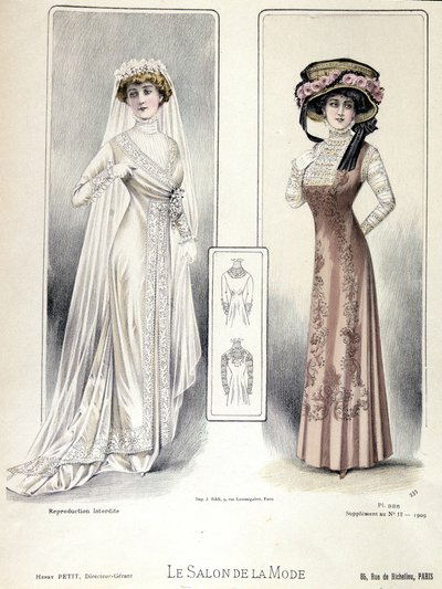 Modevisning, 20/03/1909: brudklänning. av French School