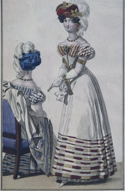 Modetallrik, Paris, illustration från Le Petit Courrier des Dames, ca 1820 (färggravyr) av French School