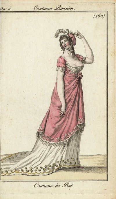 Fashionabla kvinna i en lyxig balklänning, Paris av French School