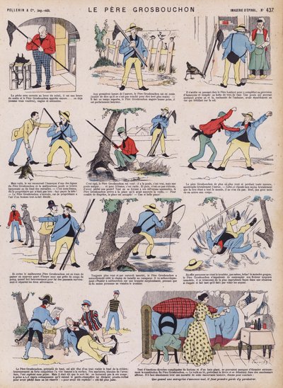 Fader Grosbouchons olyckliga fisketur (färg litho) av French School