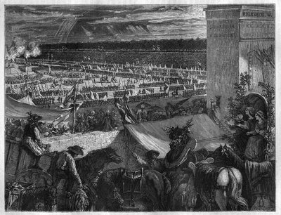 Federationens högtid vid Champ de Mars i Paris på ettårsdagen av intagandet av Bastiljen den 14 juli 1790. Gravyr i "Histoire des Papes-Rois-Queen and Empereurs a travers les centuries" av Maurice Lachatre av French School