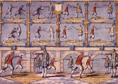 Fäktning, från Academie de lEspée av Girard Thibault, publicerad 1628 av French School